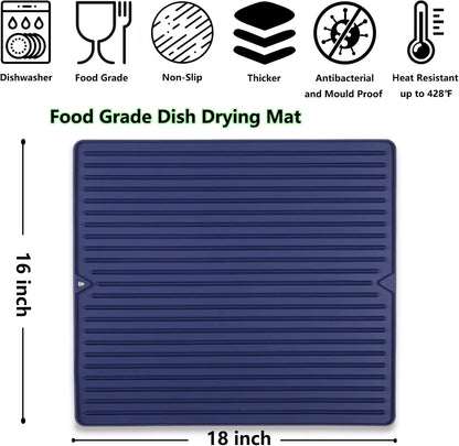 Dish Drying Mat, Mini Silicone Drying Mat for Kitchen Counter, Heat Resistant Silicone Mat for Countertop Protector, Super Thick Non-Slip Dish Drying Pad for Coffee Cup/Bottle/Glassware