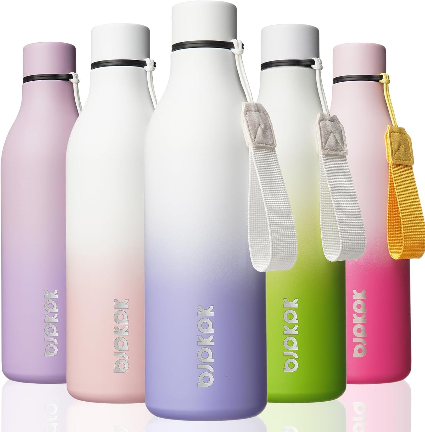 BJPKPK Insulated Water Bottles, 18 oz Stainless Steel Metal Water Bottle with Strap, BPA Free Leak Proof Jugs, Mugs, Flasks, Reusable Thermal Flasks for Sports & Travel, Black - Colors B