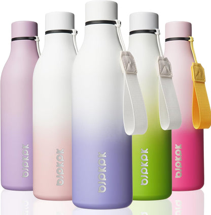 BJPKPK Insulated Water Bottles, 18 oz Stainless Steel Metal Water Bottle with Strap, BPA Free Leak Proof Jugs, Mugs, Flasks, Reusable Thermal Flasks for Sports & Travel, Black - Colors B