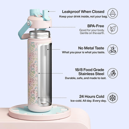 ENCOOL Insulated Water Bottle with Straw Stainless Steel Water Bottle, Leak-Proof, BPA-Free, Double Wall Vacuum Keeps Cold for 24 Hours for Sports, Travel, School (26 oz, Cotton Candy) - Colors C