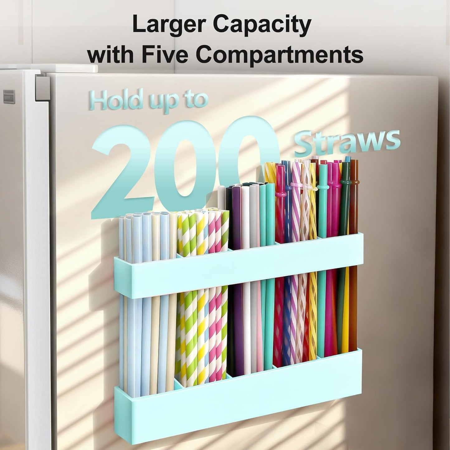 9.5” Large Acrylic Straw Holder for Cabinet Door, Reusable Adjustable Two-Part Straws Organizer with Ultra Sticky Adhesive Strips, 2026 Straw Storage for Kitchen Cupboard (Transparent)