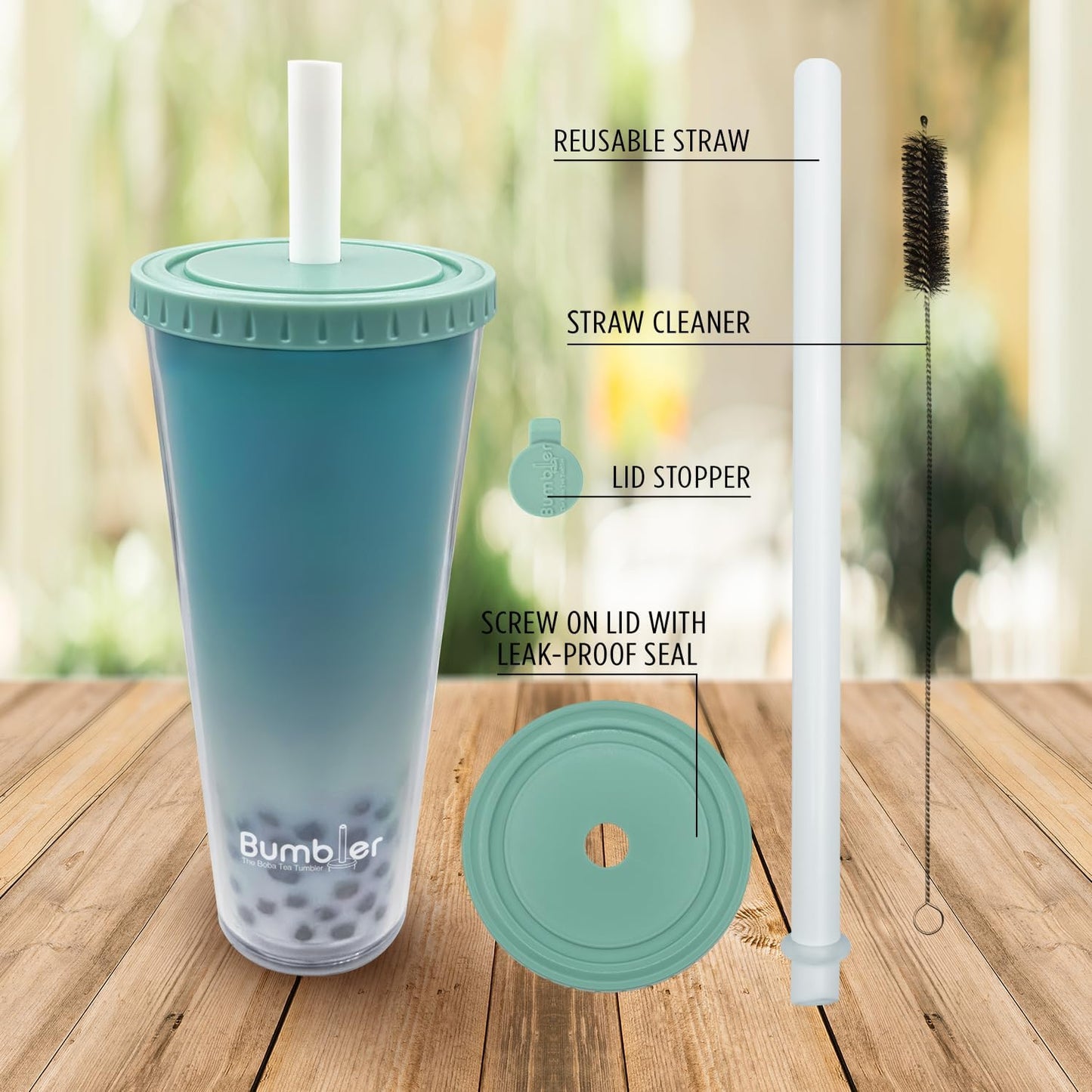 Bumbler Original Boba Tea Cup - 24oz Double-Walled Plastic Reusable Tumbler with Extra Wide Straw & Leak-Proof Lid - BPA-Free Smoothie & Iced Coffee Travel Mug - Blush Pink