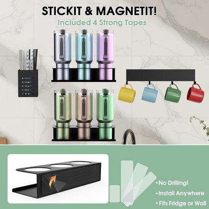 POLRAI 2 Pack Magnetic Stanley Cup Holder for Fridge, Water Bottle Organizer for Tumbler with Double Sided Tape Hold Stanley Cup Accessories for Kitchen Cabinet Wall