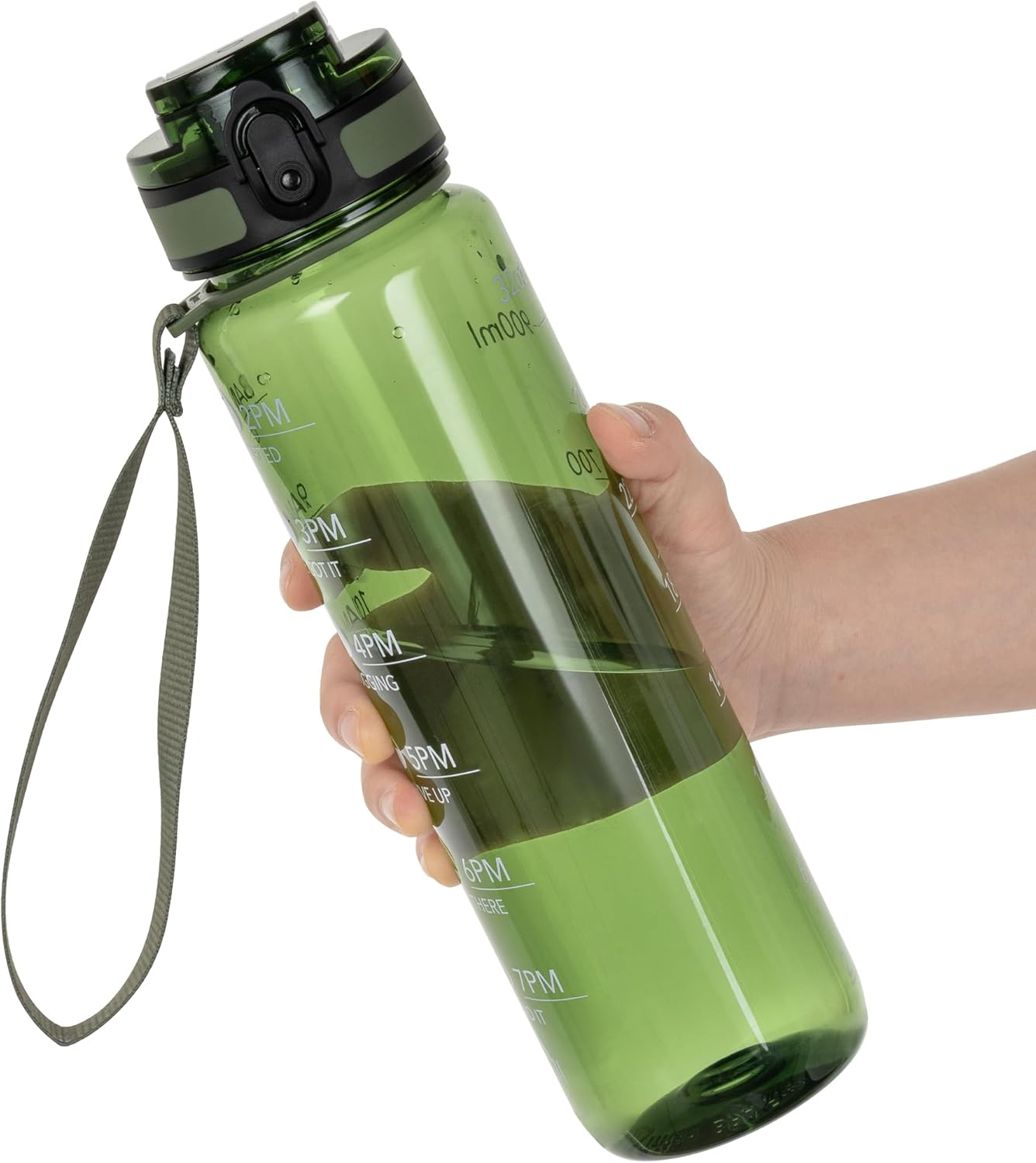 OLDLEY Water Bottle, 32oz Motivational Sports Water Bottle with Time Marker - Times to Drink - Tritan, BPA Free, Wide Mouth Leakproof, Clear (1 Bottle)