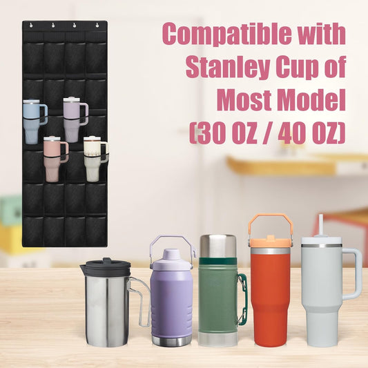 Stanley Cup Organizer - 24 Pocket Large Capacity Holder, Portable Foldable Hanging Bag for Cabinet, Wall, Door, RV - Kitchen Storage Accessories