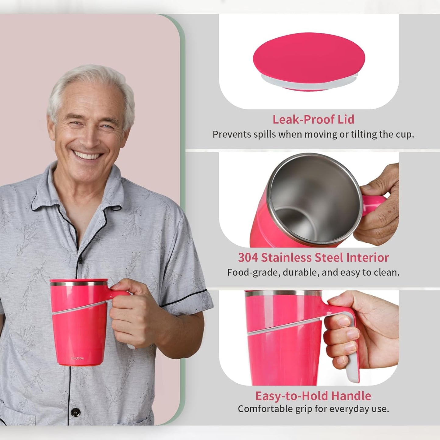 Anti-Impact No-Tip Desk Mug, 470ml / 15.9oz Stainless Steel Vacuum Insulated Mug with Handle, Smart Suction Base, Non-Slip & Knock Proof, Helps Prevent Desk Spills for Coffee, Tea, Kids & Pets (Black)