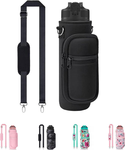 Water Bottle Holder with Strap, Insulated Crossbody Sling Bag, Carrier with Phone Pocket for Walking Hiking Camping Fishing