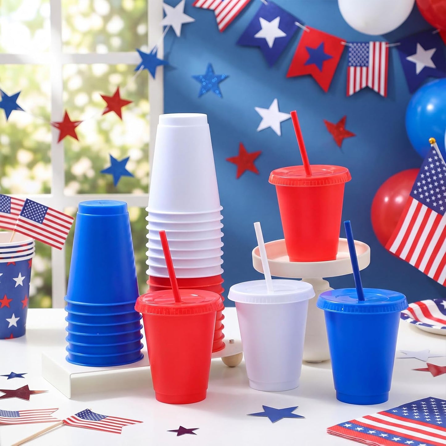 Sieral 30 Pack Cups with Lids and Straws Kids Tumbler with Straw Reusable Water Bottle Iced Coffee Travel Mug Adults Plastic Cups for Parties 16 oz (Candy Colors)