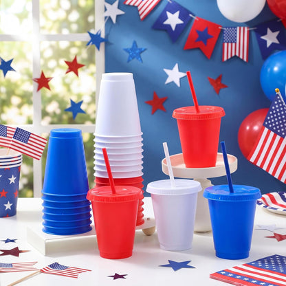 Sieral 30 Pack Cups with Lids and Straws Kids Tumbler with Straw Reusable Water Bottle Iced Coffee Travel Mug Adults Plastic Cups for Parties 16 oz (Candy Colors)