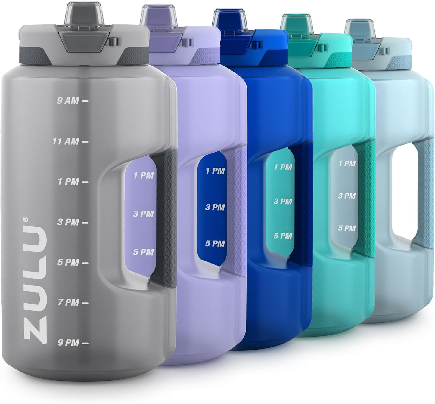 ZULU Goals 64oz Half Gallon Plastic Water Bottle with Straw and Time Marker | Large Reusable Jug with Handle and Leak Proof Lid for All Day Hydration, Gym and Outdoors, Gift Ready, Violet