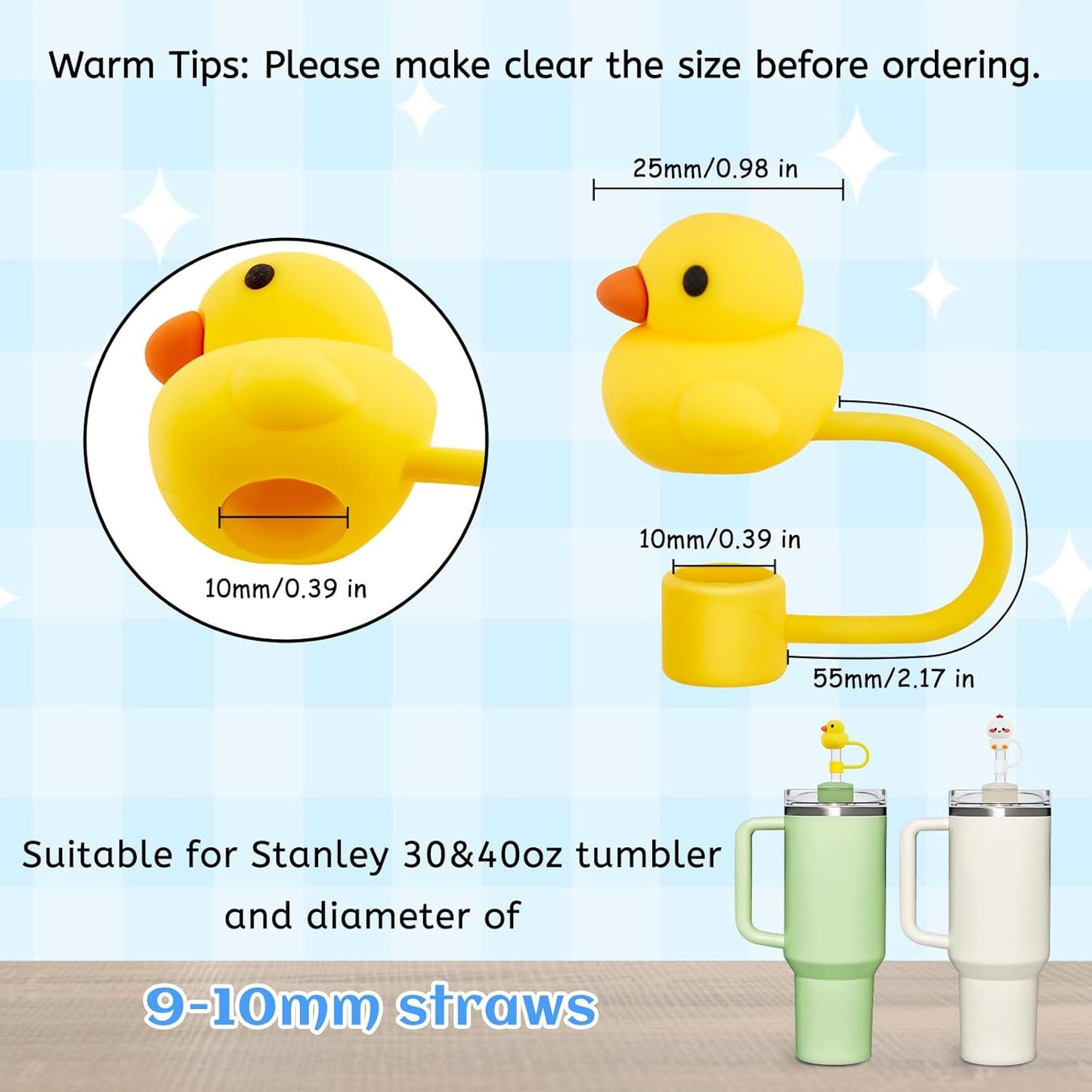 12 Pcs Silicone Straw Toppers for Stanley Cups, 3D Reusable Cute Animal Cover Caps Decoration for 40&30 oz Tumblers with DIA 10 mm Straws