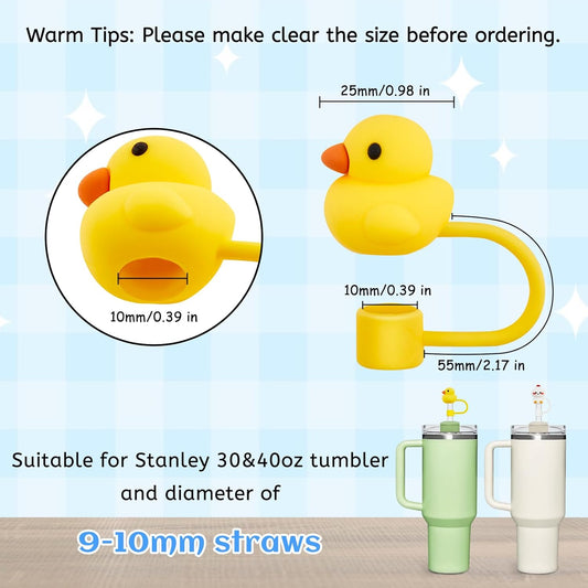 12 Pcs Silicone Straw Toppers for Stanley Cups, 3D Reusable Cute Animal Cover Caps Decoration for 40&30 oz Tumblers with DIA 10 mm Straws