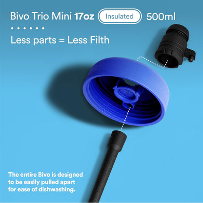 bivo Trio Mini 17oz Insulated Stainless Steel Bike Water Bottle - for Cycling - Compact, Fits Most Cages, Dishwasher Safe, High Flow Sports Nozzle - Keeps Drinks Cold 12+ Hours - (Raw)