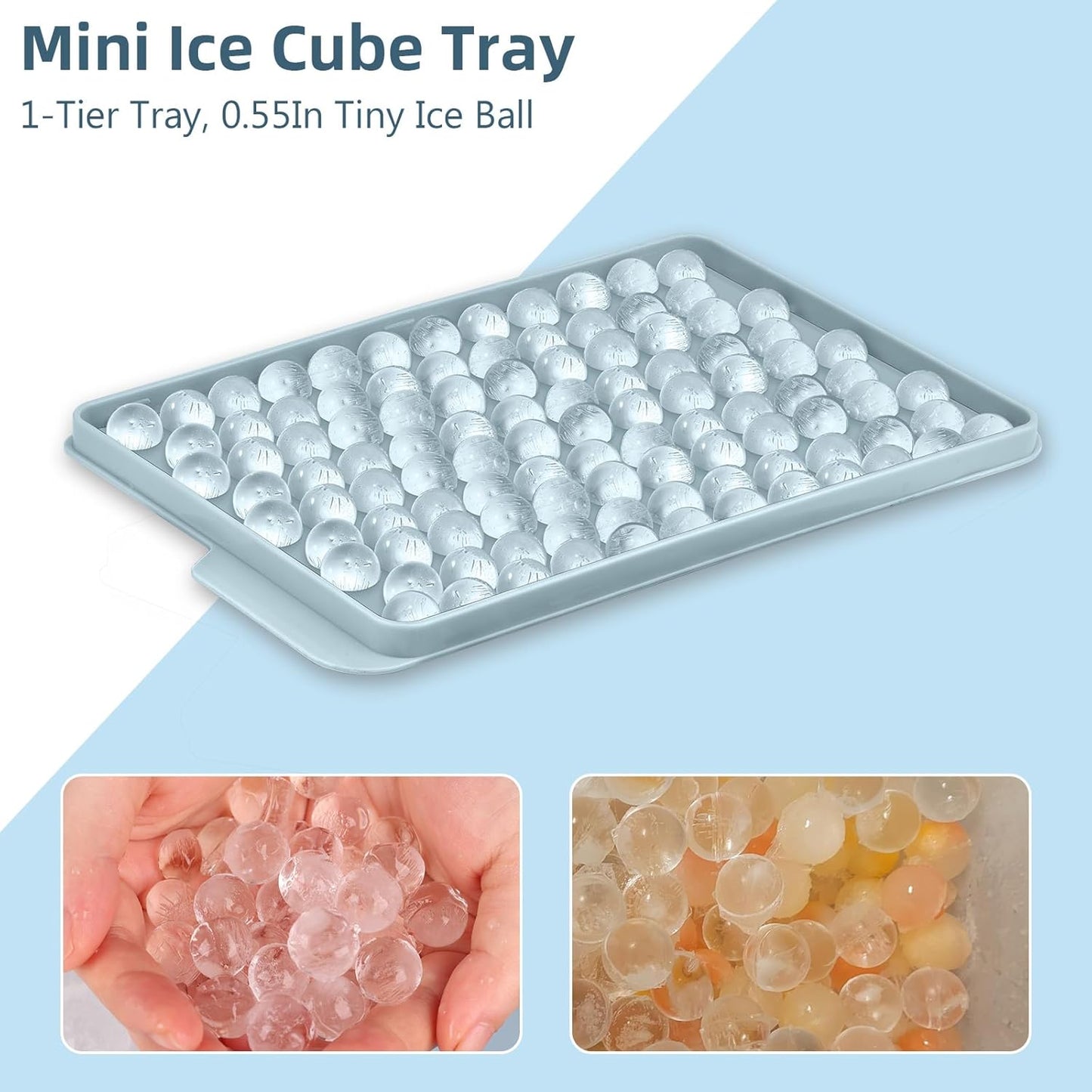WIBIMEN Mini Ice Cube Trays, 0.55” Tiny Pebble Ice for Iced Coffee & Cocktails, Fast Chill, Easy Twist Release, Stackable with Lid & Storage Bin (4 Pack, Blue)