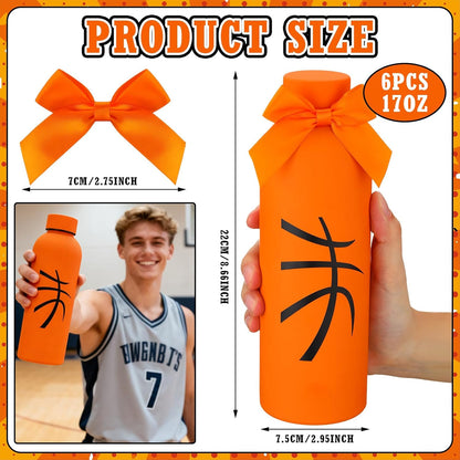 6 Pcs Softball Team Gifts Water Bottles Bulk 17 oz Softball Party Favors Decorations Stainless Steel Sports Tumblers with Bow Vacuum Insulated Reusable Leakproof Bottles for Birthday Father