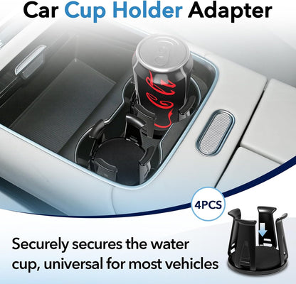 4PCS Car Cup Holder Insert, Self-Adhesive Expanding Cup Holder Inserts for Car, Automotive Black Cup Holder Adapter with Clamp Arms for Fixing Water Bottles and Drinks