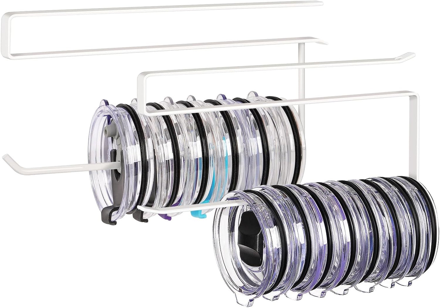 Tumbler Lid Organizer, Horizontal Tumbler Lid Storage Hook Up to 10 Lids, Space Saving Cup Lid Holders Under Cabinet Tumbler Lid Hook for Kitchen Organizer and Storage,Hanging Paper Towel Rack Hanger