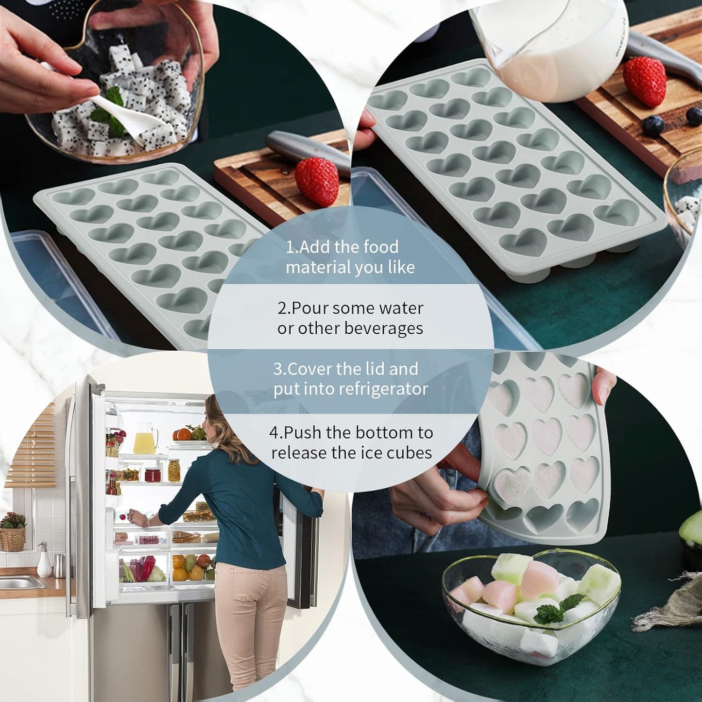 Heart Shape Ice Cube Tray, 21 Holes Silicone Ice Cube Mold with Removable Lid Flexible for Whiskey Cocktail Chocolate