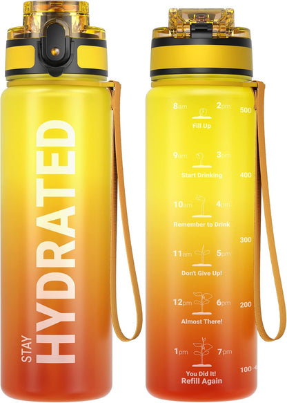 Sahara Sailor Water Bottle 32oz, Durable and Leakproof Water Bottles Motivational with Time Marker, Tritan, BPA Free, Wide Mouth with Easy Clean Brush for Gym, Travel, Home, School, Office (1 Bottle)