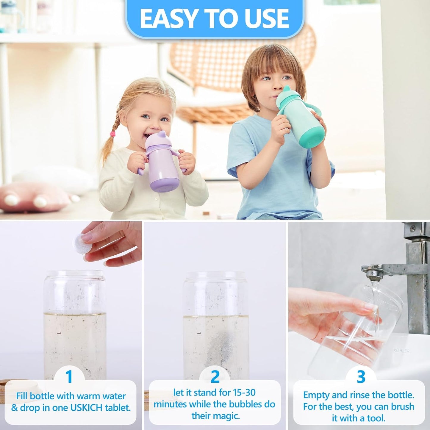 96Pack Water Bottle Cleaning Tablets, Bottle Bright Clean Stainless Steel, Thermos, Tumbler, Insulated and Reusable Water Bottles,Removes Stubborn Stains and Odors