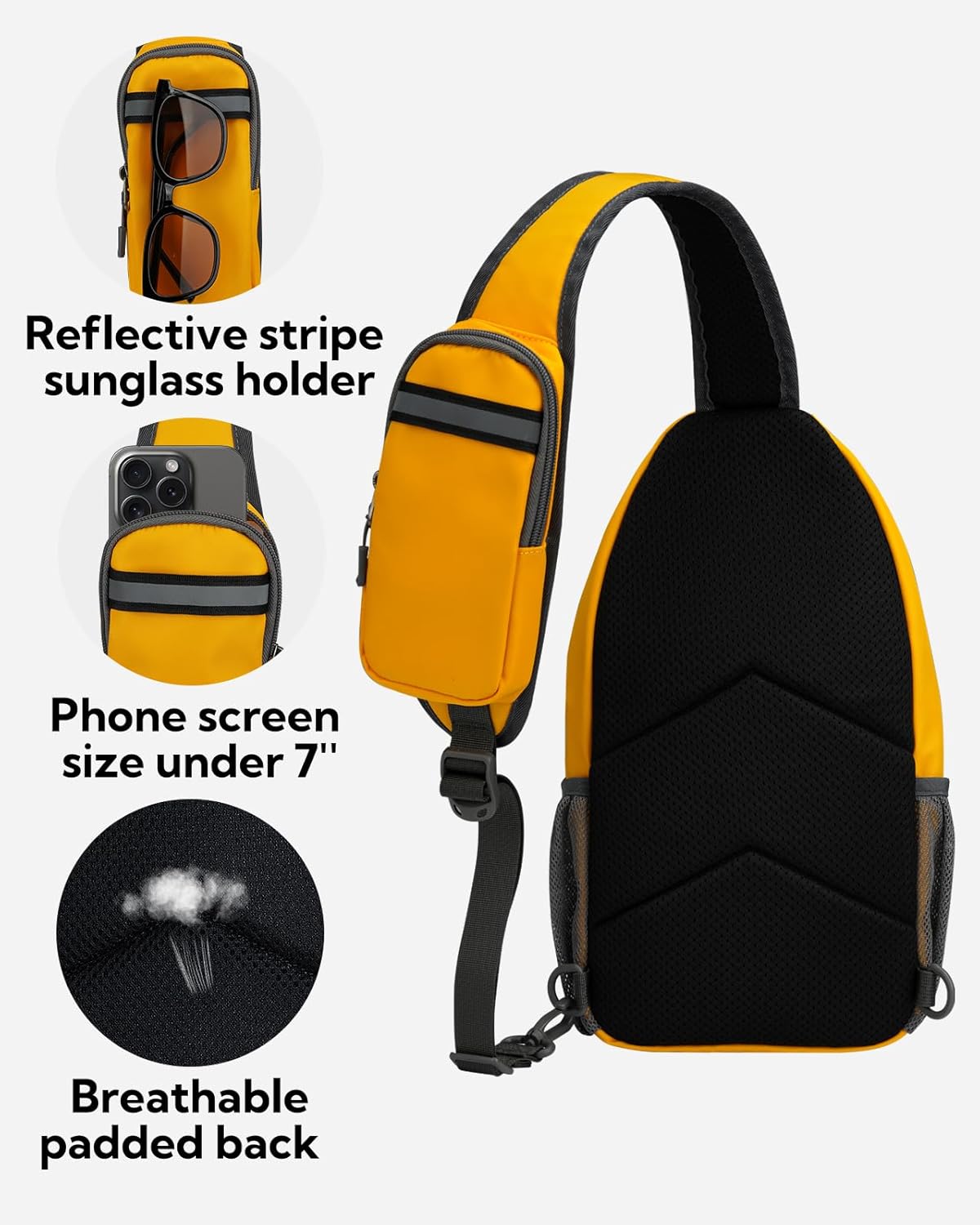 WATERFLY Crossbody Sling Backpack Sling Bag Travel Hiking Chest Bag Daypack (Black)