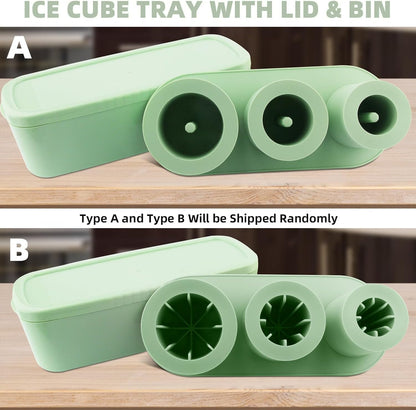 Tcamp Ice Mold for 30-40 oz Tumbler Cup, Silicone Ice Cube Tray With Lid and Bin for Freezer, Ice Ring Ice Maker for Chilling Cocktails, Whiskey, Drinks, Coffee, Easy Fill and Release (Black)