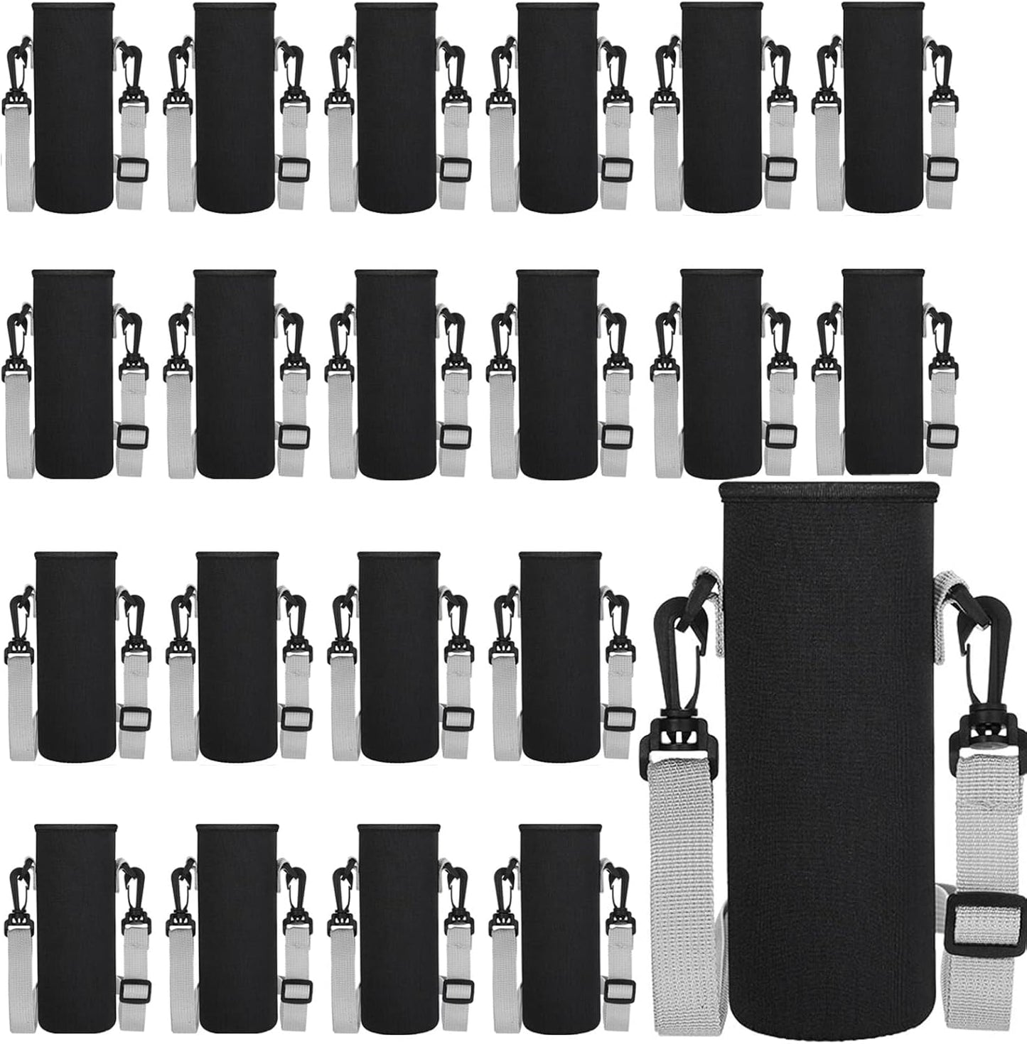 Rtteri 24 Pcs Black Neoprene Insulated Water Bottle Sleeves with Adjustable Straps (32 oz, Sports, Hiking, Camping, Running, Yoga, Cycling, Backpacking)