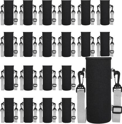 Rtteri 24 Pcs Black Neoprene Insulated Water Bottle Sleeves with Adjustable Straps (32 oz, Sports, Hiking, Camping, Running, Yoga, Cycling, Backpacking)