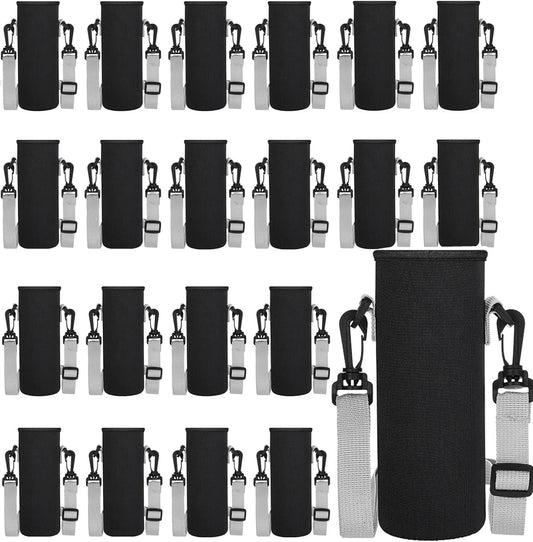 Rtteri 24 Pcs Black Neoprene Insulated Water Bottle Sleeves with Adjustable Straps (32 oz, Sports, Hiking, Camping, Running, Yoga, Cycling, Backpacking)