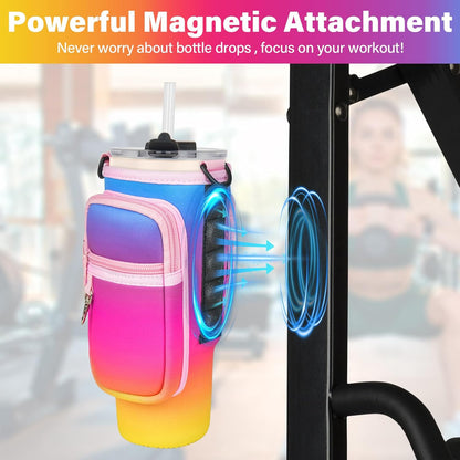 Magnetic Water Bottle Carrier Bag Compatible with Stanley/Meoky 40 oz Tumbler with Handle,Water Bottle Holder Pouch with Adjustable Shoulder Strap & Phone Pocket Fits for Stanley Cup Accessories