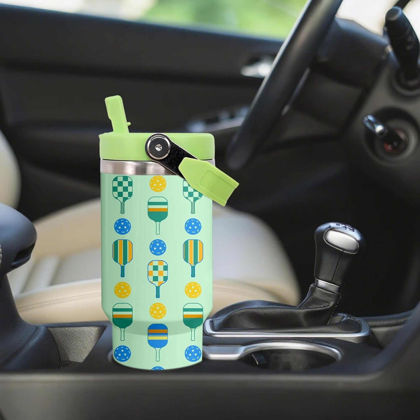 30 oz Tumbler with Handle Flip Straw Leak Proof - Pickleball Mug 30oz Tumbler Travel Coffee Mug with Handle - Birthday Gifts for Women Pickleball Lovers Players 30 Ounce Stainless Steel Cup