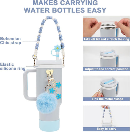 3tyto 13 Pcs Stanley Cup Accessories Set Including Water Bottle Handle Strap, Siliocne Stanley Cup Boot, Siliocne Straw Cover, Stanley Charms for Stanleys Cup 40oz & 30oz Tumbler