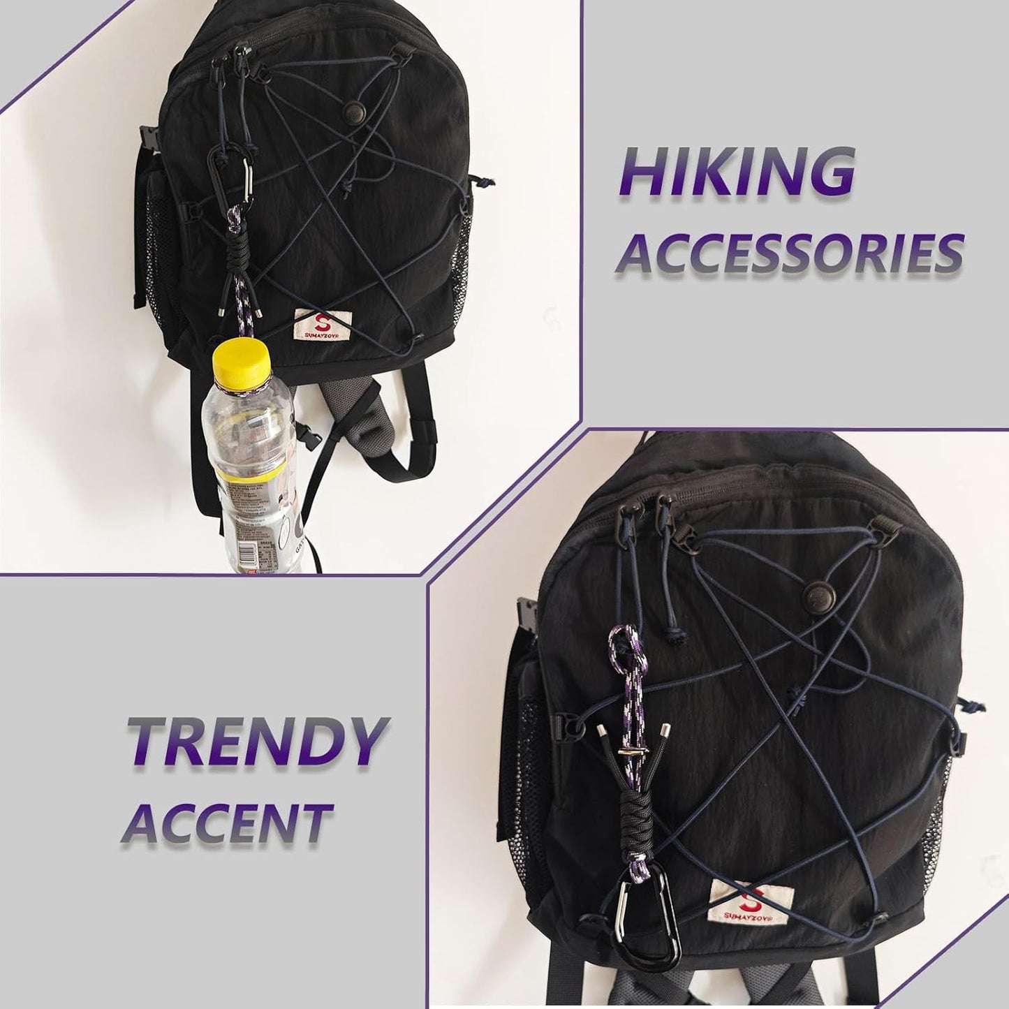 Paracord Keychain - Triangle/D-Shaped Carabiner Clip with Lanyard for Hanging Water Bottle, Key, Backpacks and More