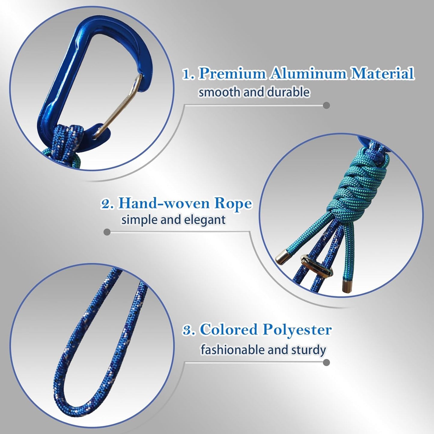 Paracord Keychain - Triangle/D-Shaped Carabiner Clip with Lanyard for Hanging Water Bottle, Key, Backpacks and More