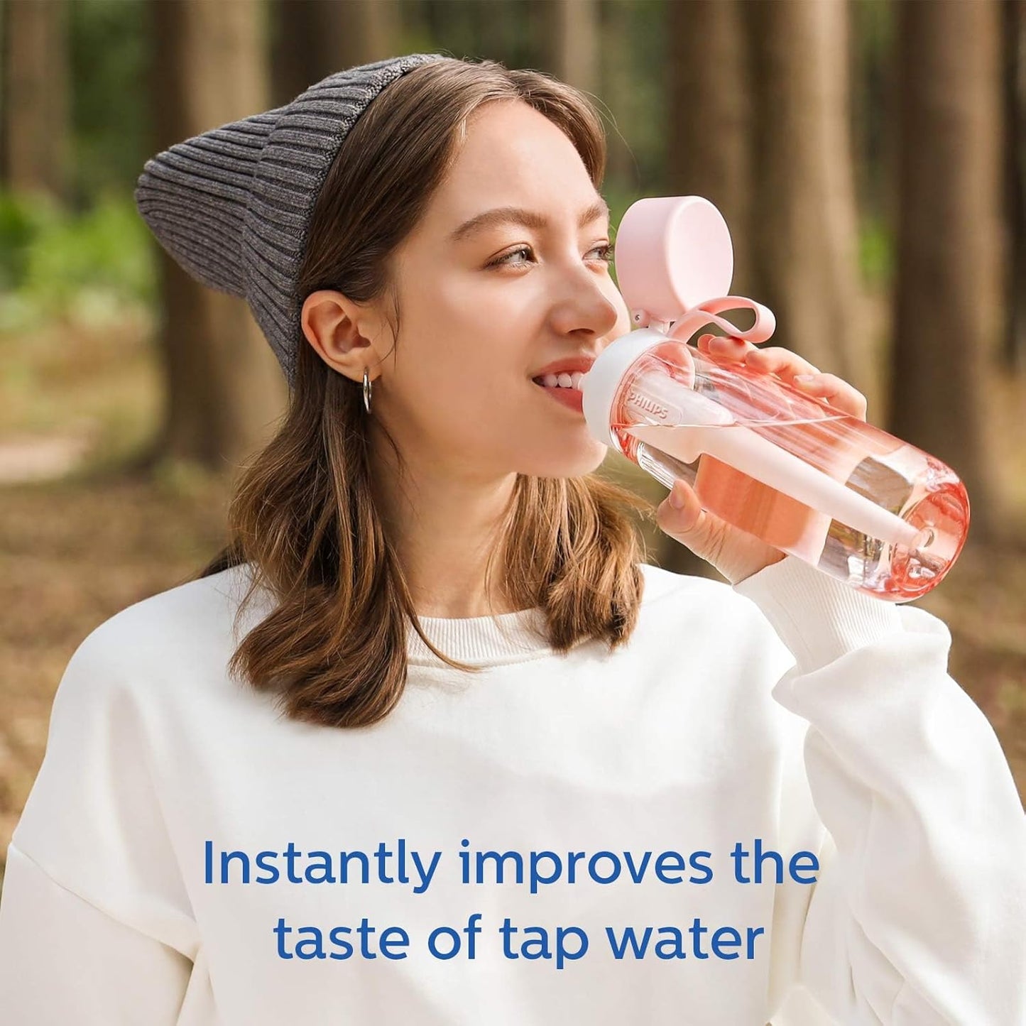 PHILIPS Filtered Water Bottle, BPA-Free Tritan Plastic Water Bottles, Replaces 450 Plastic Water Bottle with Reusable GoZero Everyday Water Filter, Portable Filtering Bottle for Travel, 22 oz, Green