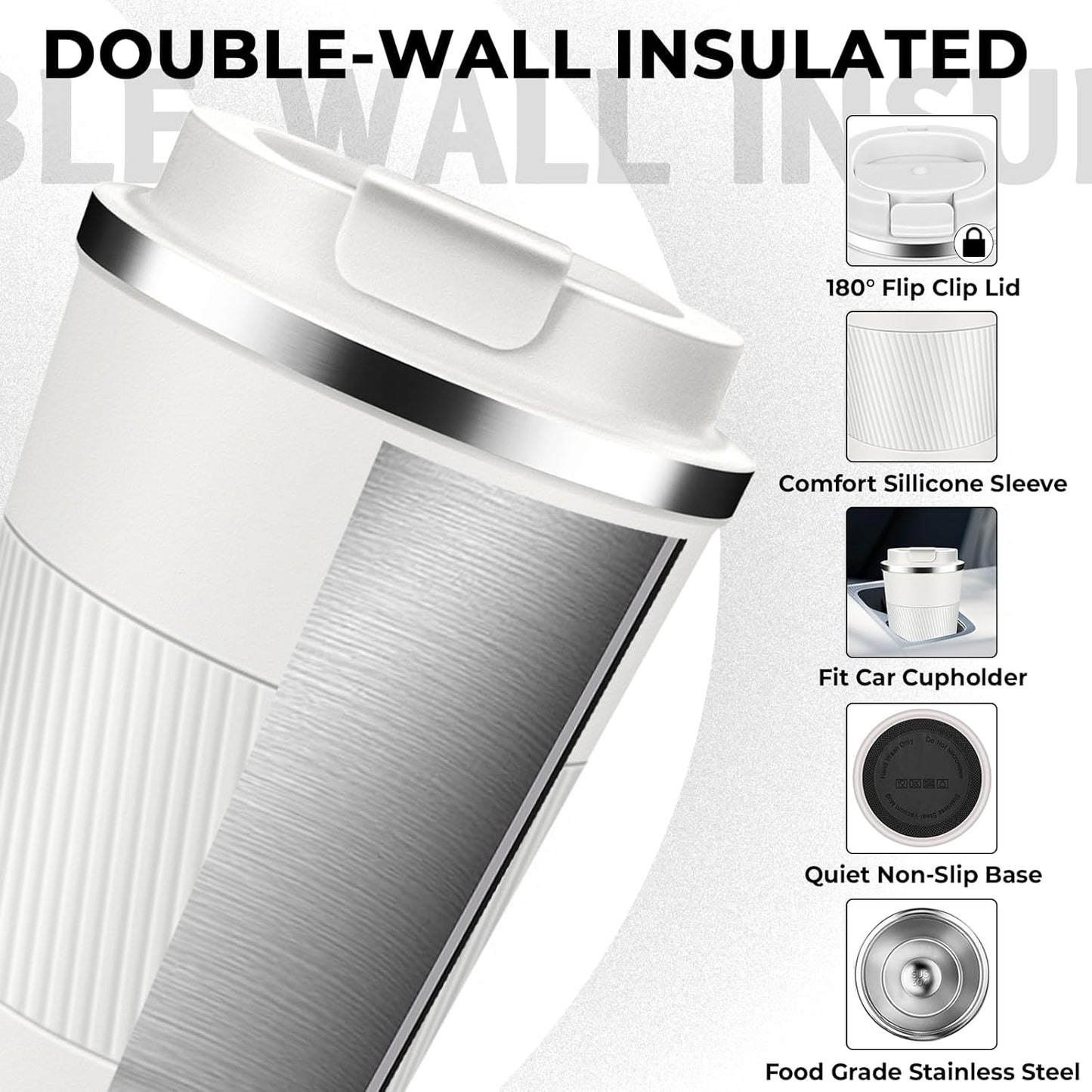 Insulated Coffee Tumbler 12 oz, Stainless Steel Coffee Mug with Lids, Travel Coffee Mug Leak Proof, Double Wall Vacuum Insulated Reusable Coffee Cup, Keep Drinks Hot and Cold (Sky Blue, 12 Ounces)