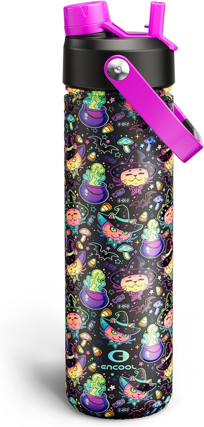 ENCOOL Insulated Water Bottle with Straw Stainless Steel Water Bottle, Leak-Proof, BPA-Free, Double Wall Vacuum Keeps Cold for 24 Hours for Sports, Travel, School (26 oz, Cotton Candy) - Colors C