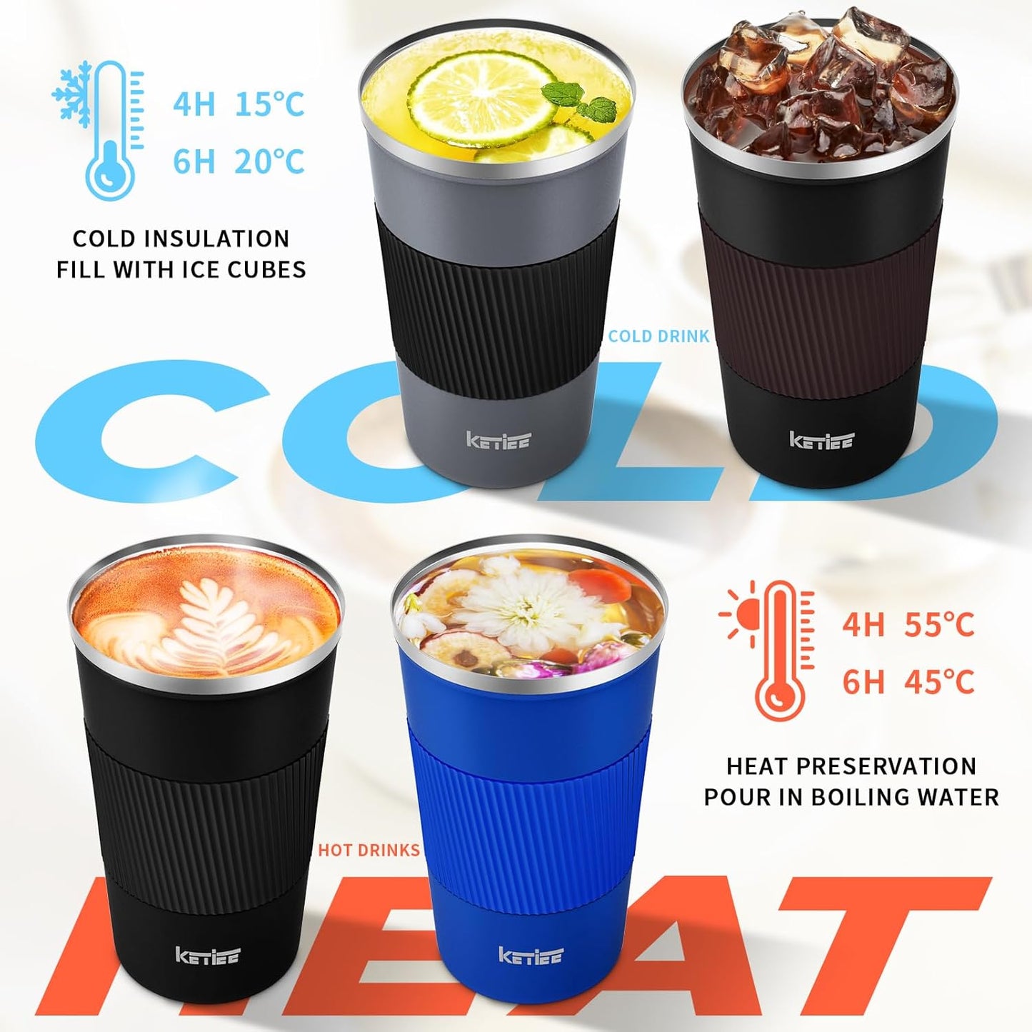KETIEE Travel Coffee Mug Spill Proof 12oz, Insulated Travel Mug to Go, Reusable Coffee Cup with Seal Lid, Vacuum Stainless Steel Tumbler for Hot/Cold Drinks (Red)
