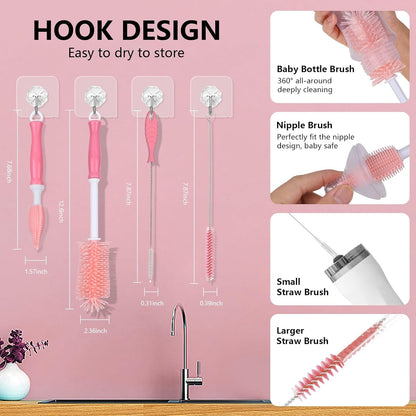 Silicone Cleaning Brush Kit – Household Cleaning Brushes for Bottles and Crevices – Food-Grade Silicone: Dishwasher Safe