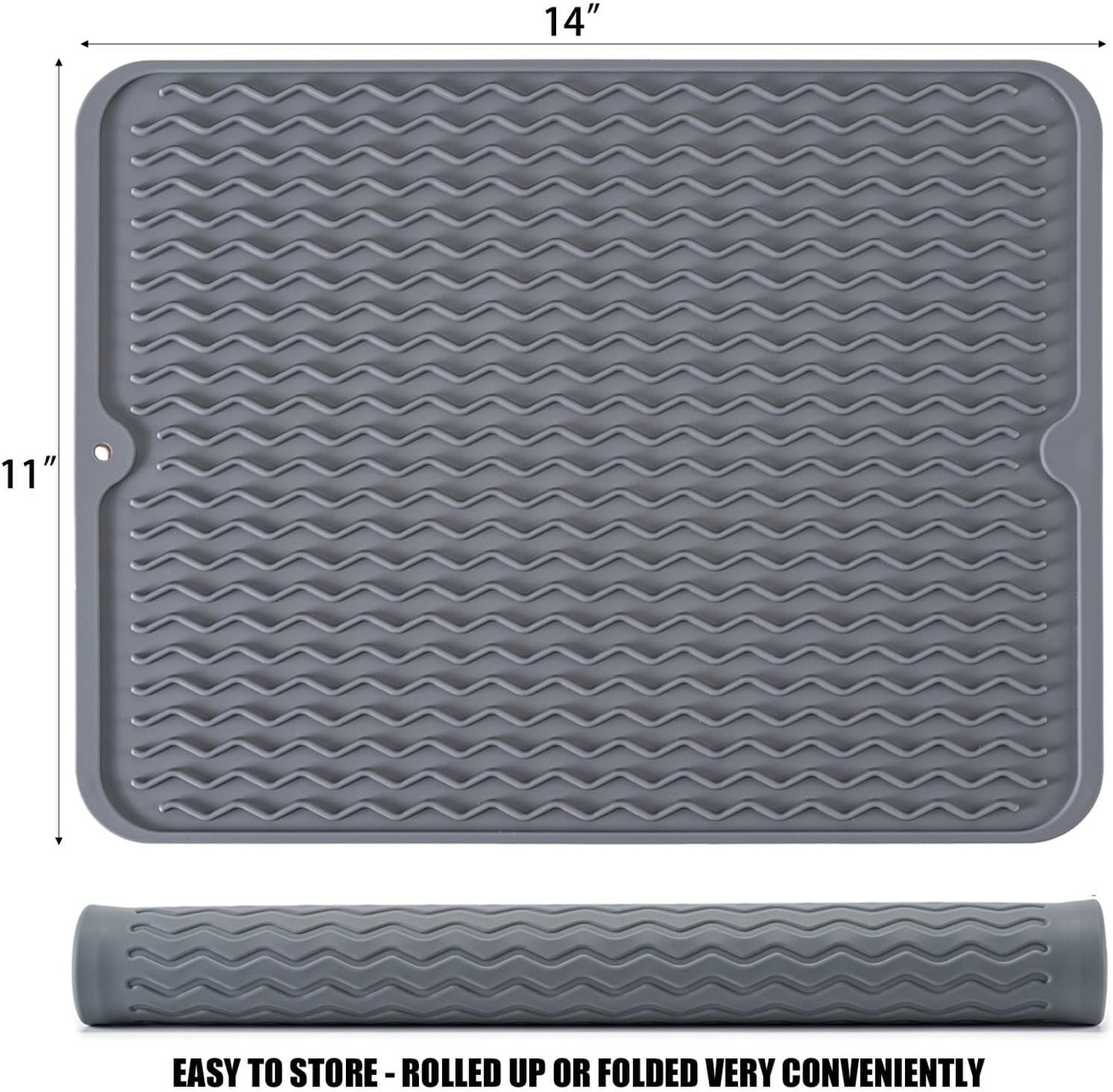 Silicone Dish Drying Mat, Non-Slip Easy Clean Sink Mat Large Heat-resistant Dish Drainer Mat for Kitchen Counter, Sink, Refrigerator or Drawer liner (12" x 6", BLACK)