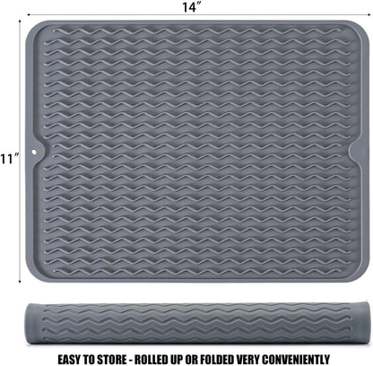 Silicone Dish Drying Mat, Non-Slip Easy Clean Sink Mat Large Heat-resistant Dish Drainer Mat for Kitchen Counter, Sink, Refrigerator or Drawer liner (12" x 6", BLACK)