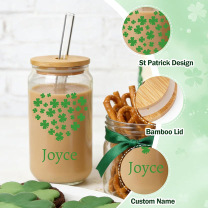 Mason Life Matcha Cup, 18 OZ Cute Glass with Lid and Straw, Matcha Drinking Cup Beer Can Glass for Valentines Day Gift Iced Coffee Smoothie Cocktail Milk Mother's Gifts