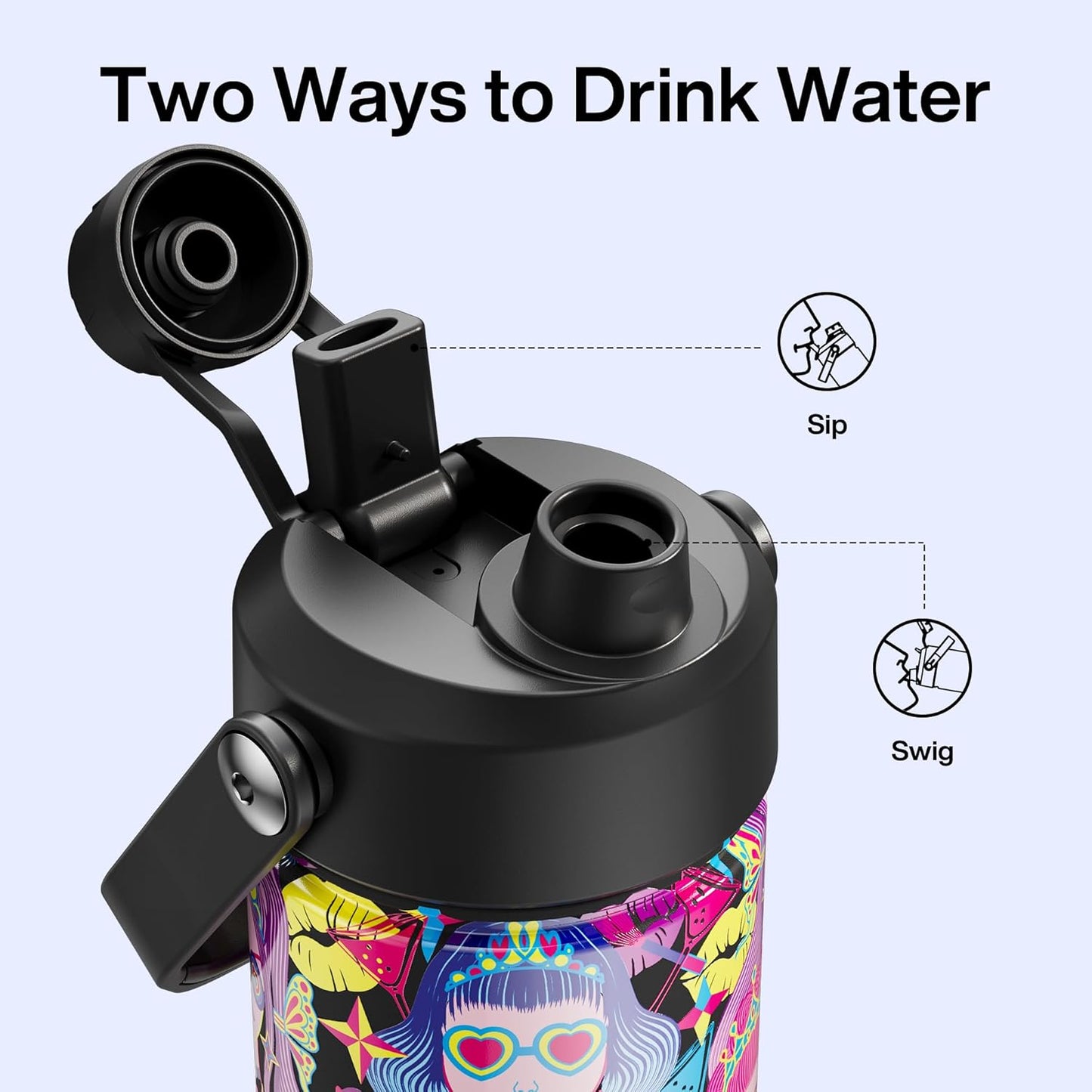 ENCOOL Insulated Water Bottle with Straw Stainless Steel Water Bottle, Leak-Proof, BPA-Free, Double Wall Vacuum Keeps Cold for 24 Hours for Sports, Travel, School (26 oz, Cotton Candy) - Colors D