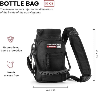 Wild Wolf Outfitters - #1 Best Water Bottle Holder for 32 oz Bottles - Carry, Protect and Insulate Your Flask with This Military Grade Carrier w/ 2 Pockets and an Adjustable Padded Shoulder Strap.