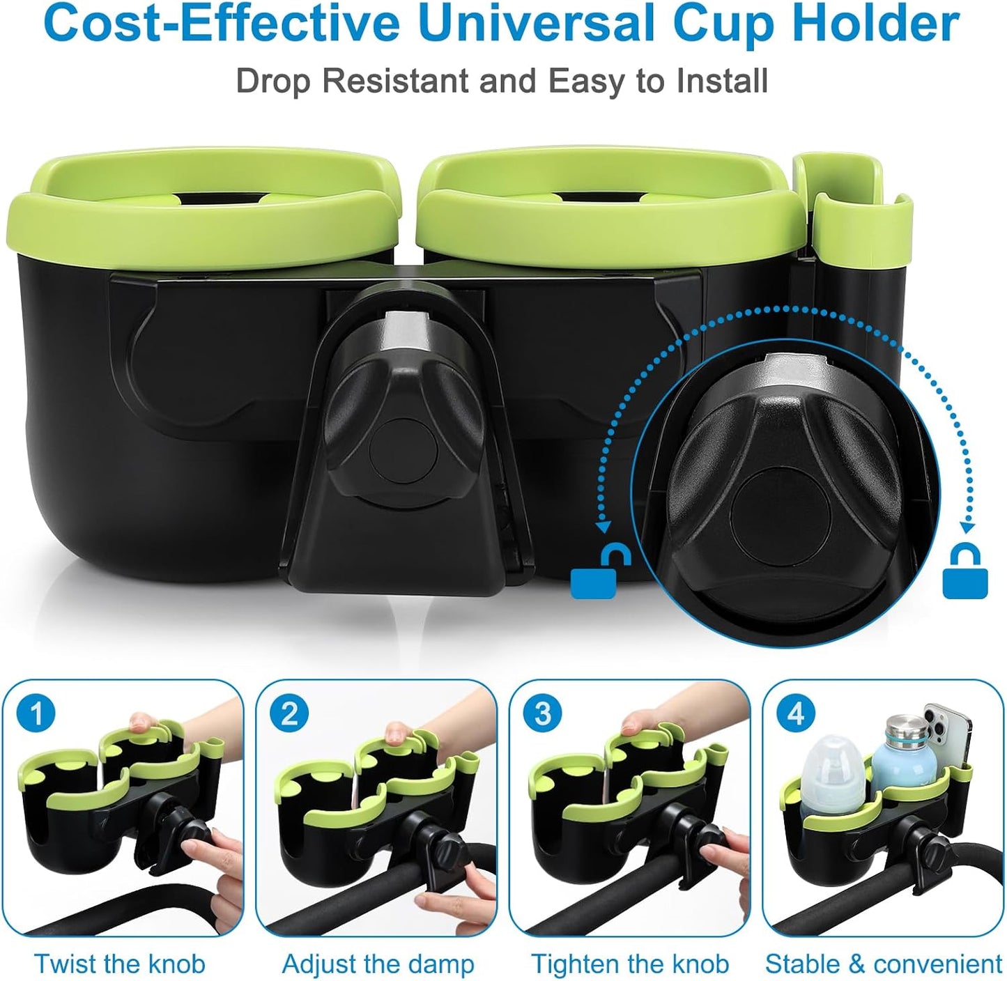 Accmor Stroller Cup Holder with Phone Holder, Bike Cup Holder, Universal Cup Holder for Uppababy Nuna Doona Strollers, 2-in-1 Cup Holder for Walker, Wheelchair, Scooter - Colors A