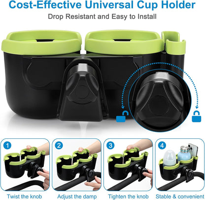 Accmor Stroller Cup Holder with Phone Holder, Bike Cup Holder, Universal Cup Holder for Uppababy Nuna Doona Strollers, 2-in-1 Cup Holder for Walker, Wheelchair, Scooter - Colors A