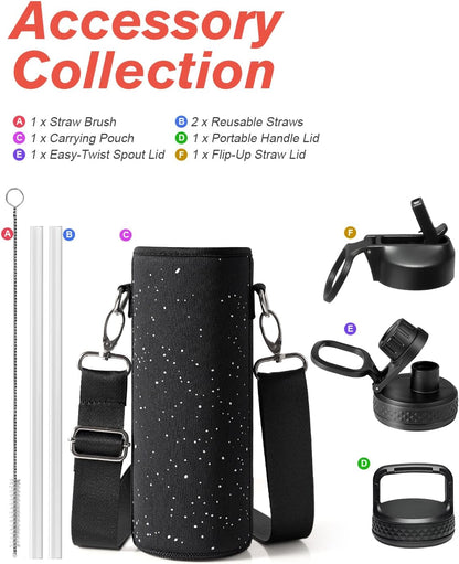 Half Gallon Water Bottle Insulated with Straw & 3 Lids, Coolflask 64 oz Water Jug Large Metal Stainless Steel Wide Mouth for Sports, Gym or Office, Non-BPA Keep Cold 48H Hot 24H, Samurai Cyan