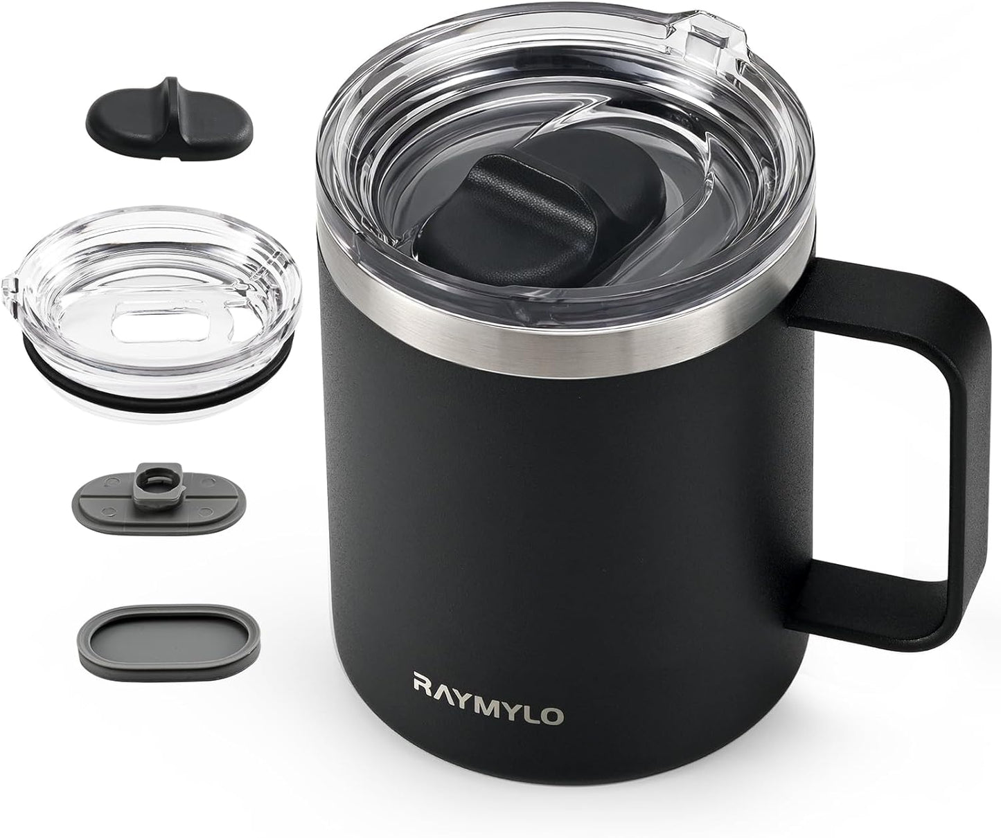 RAYMYLO Insulated Coffee Mug 12 oz, Double Wall Stainless Steel Coffee Mug with Lids, Leak-Proof & Detachable Slider Lid for Thorough Clean, Keeps Coffee Cold for 9 Hrs, Suitable for Camp Home Office