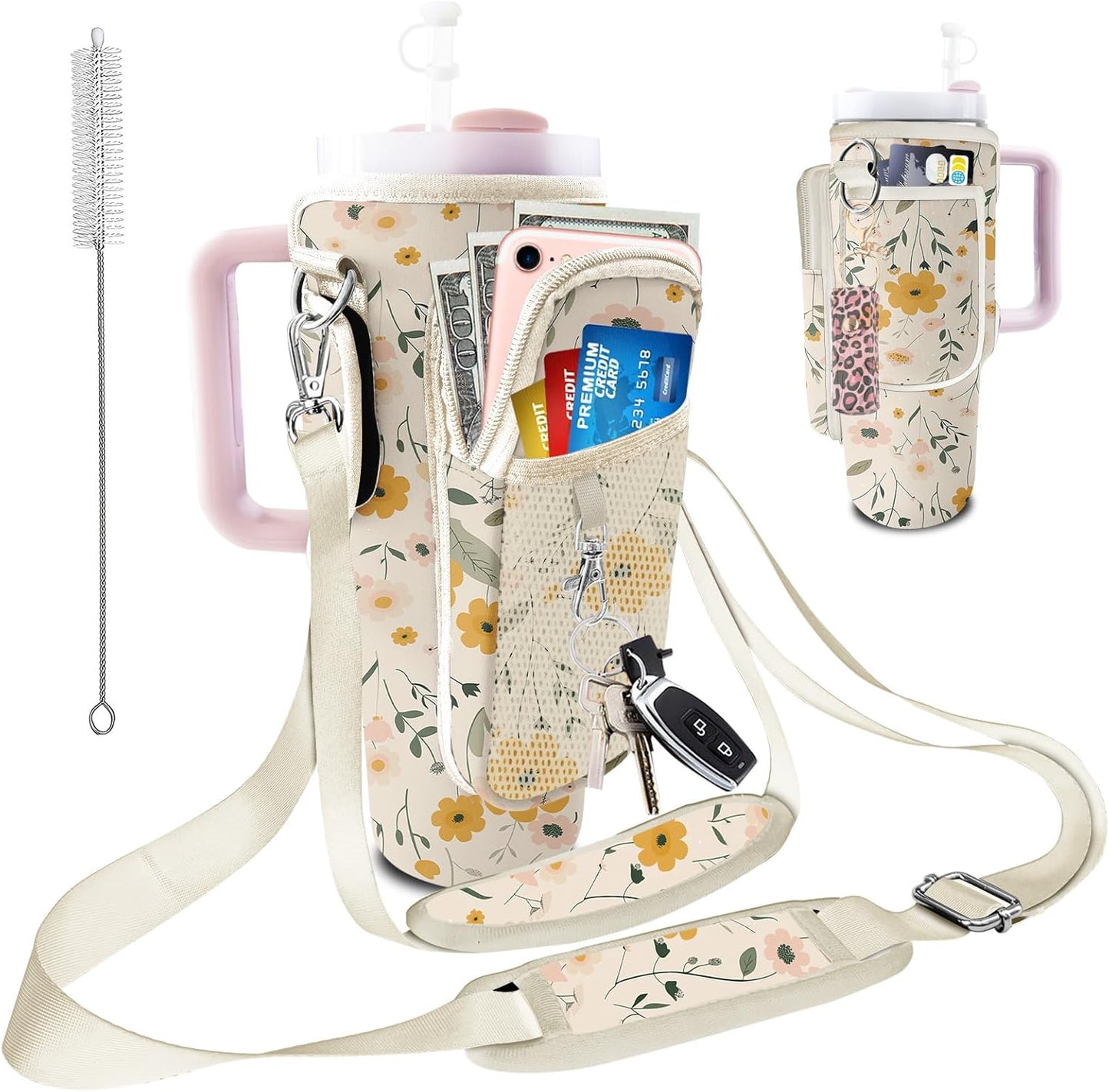 Stanley Carrier Bag for Stanley 40oz/30ozTumbler with Phone with 2 Adjustable Strap,3 Pockets Bottle Stanley Cup Carrier Bag & Case,Accessories for Hiking Travelling