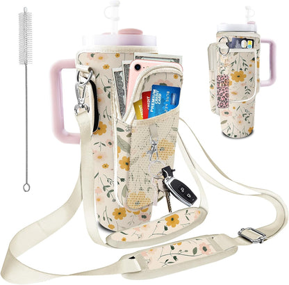 Stanley Carrier Bag for Stanley 40oz/30ozTumbler with Phone with 2 Adjustable Strap,3 Pockets Bottle Stanley Cup Carrier Bag & Case,Accessories for Hiking Travelling